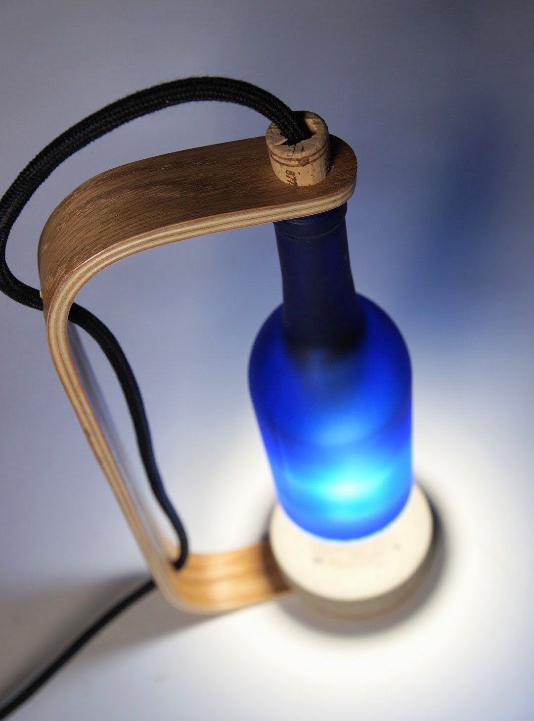 Wine Bottle RECYCLED upcycled bentply Bent plywood modern Lamp wine bottlelamp concrete fabric cord