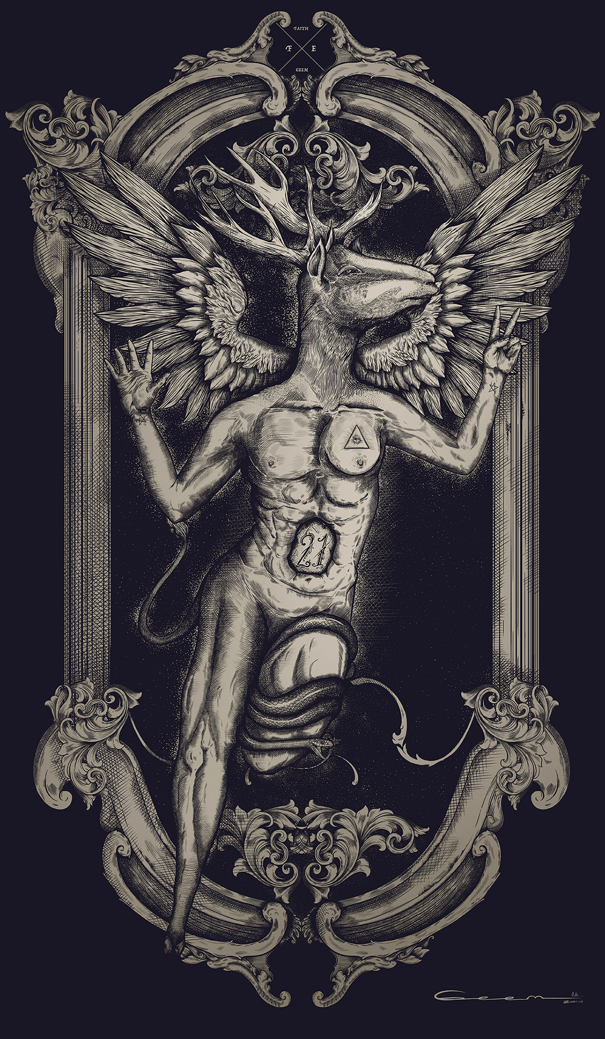 ilustracion dibujo fe faith esfinge sphinx tarot deer art digital wings mexico pencil lapiz ink