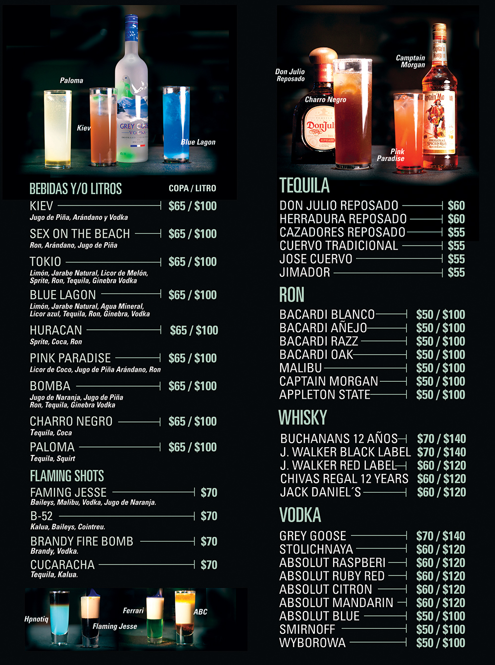 kiev night night club bar menu drinks bebidas