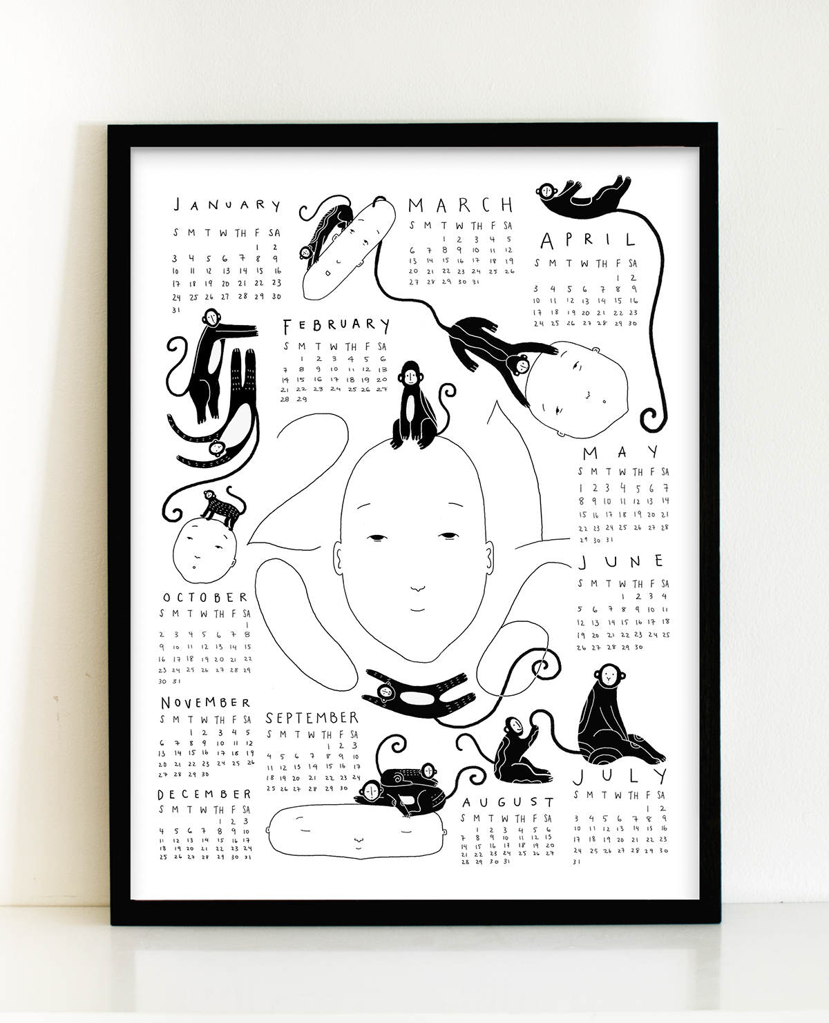calendar chinese new year monkey planner poster print