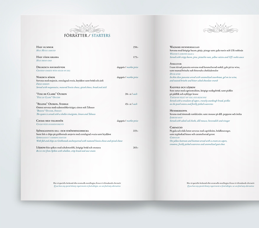 Sweden göteborg Food fine dining seafood restaurant Hospitality brand menu identity sjomagasinet