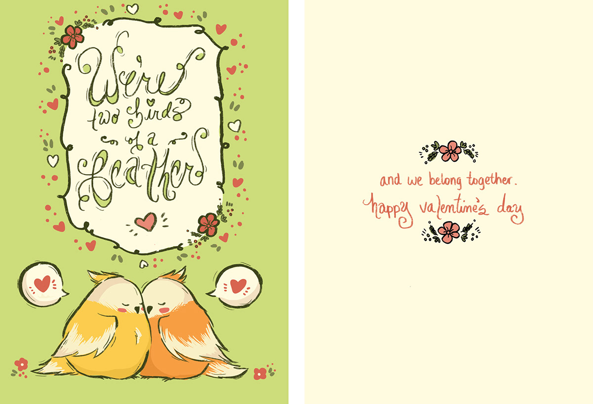 bird birds Valentine's Day cards greeting cards HAND LETTERING Hand done type type love birds sweet card