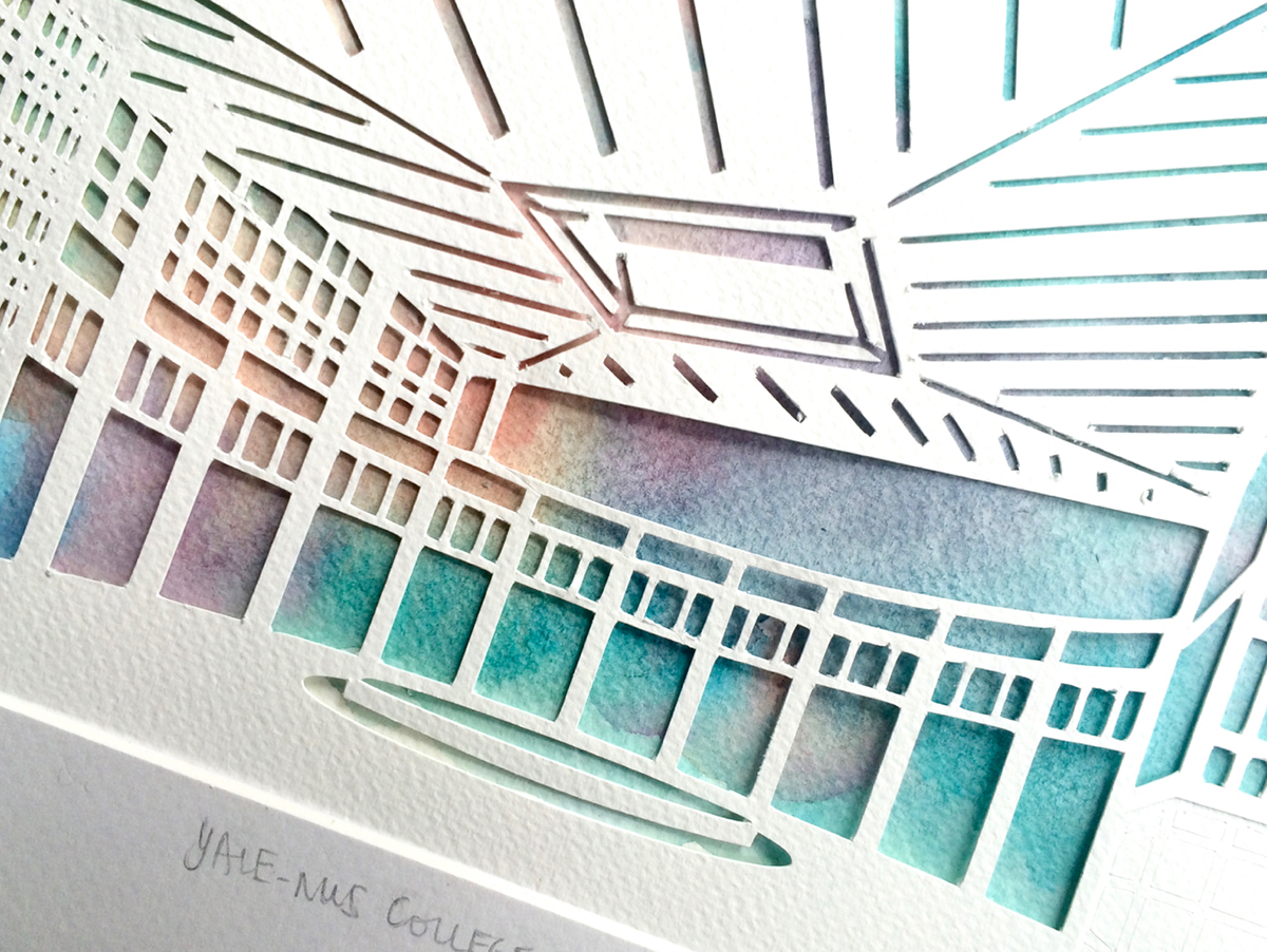 papercut watercolor commission japanese gift architecture