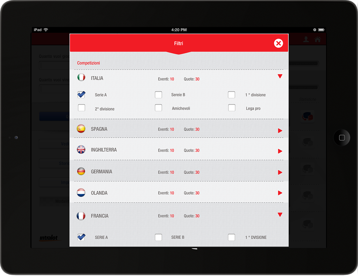 app iPad scommesse sportive user experience