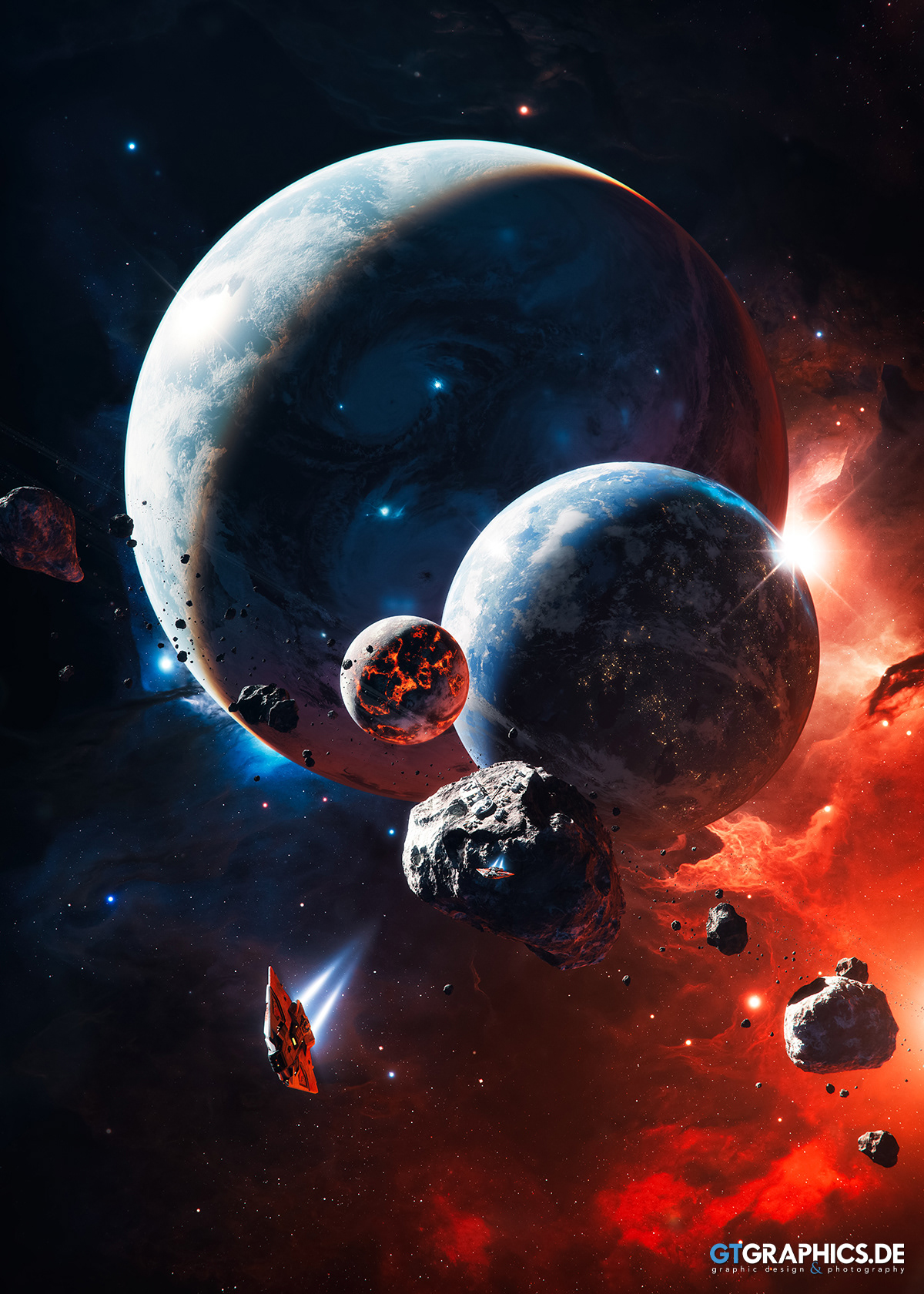 artwork blue Space  cosmos future science fiction b3d photoshop Digital Art  red