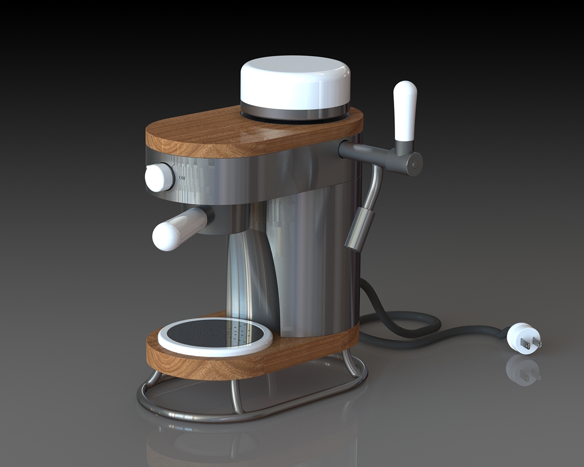 espresso cup steel Stainless wood Coffee 3D Solidworks rendering