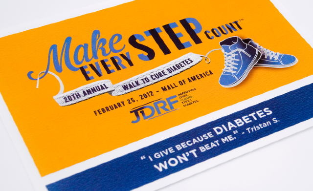 walk cure diabetes jdrf Mall of America moa Event Signage Invitation postcard shoe Shoelace type