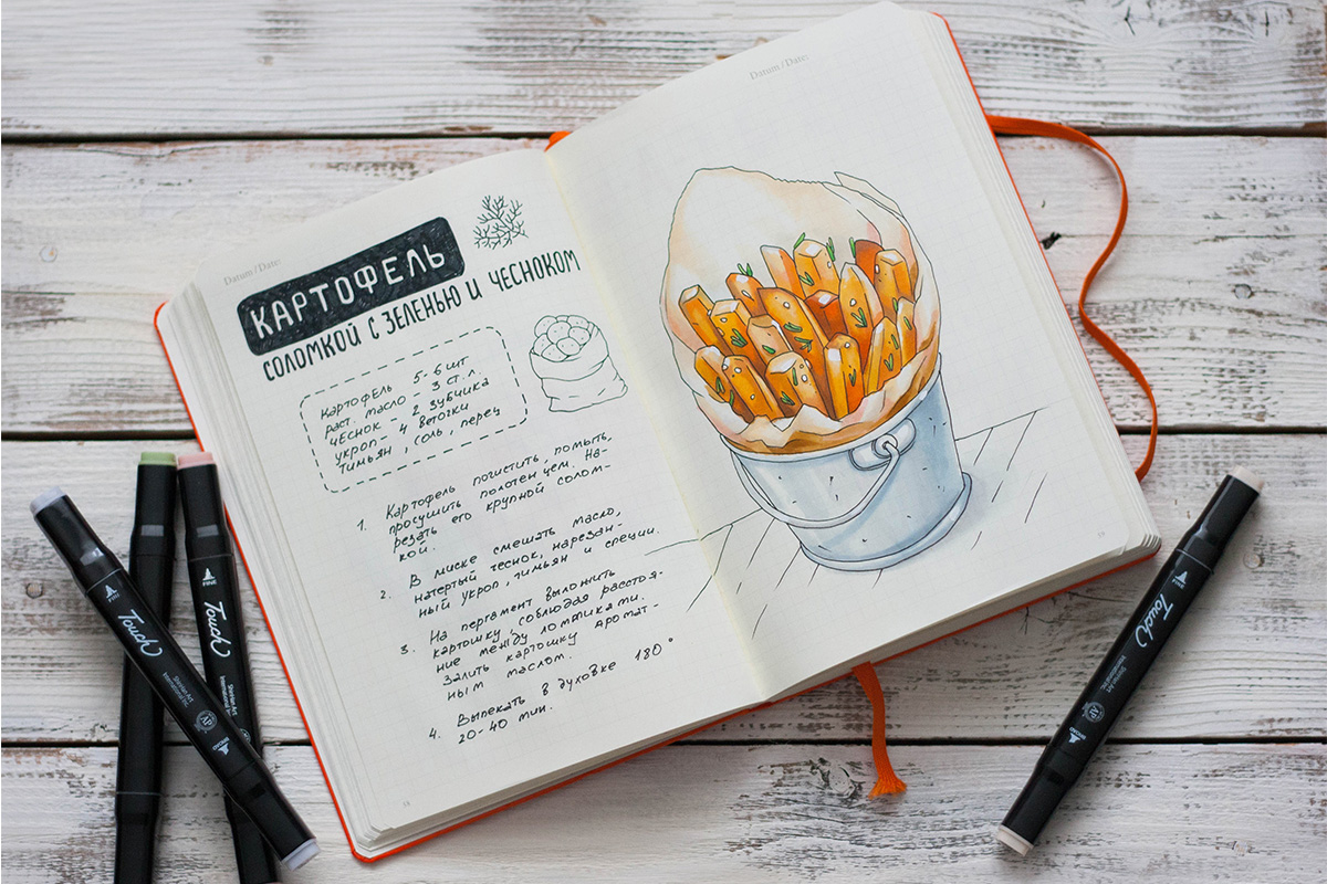 sketch sketchbook Marker Food  recipe recipe book touch twin