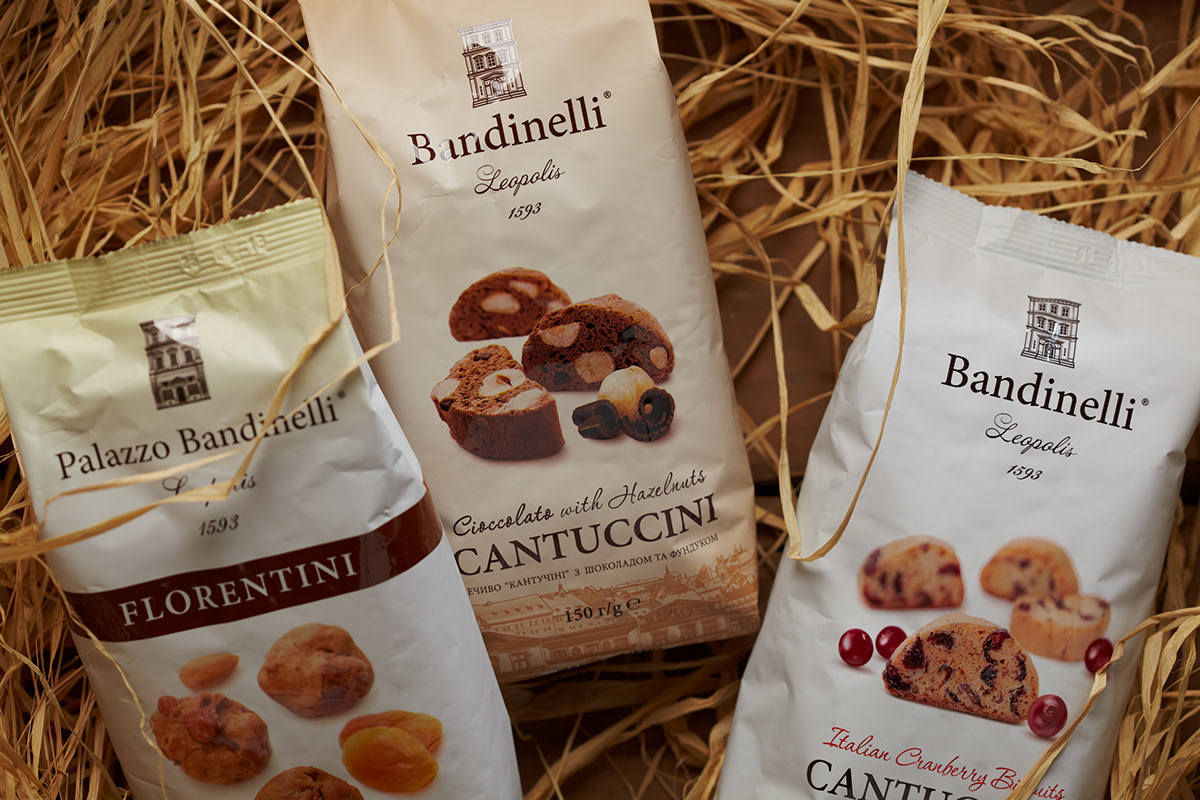 Bandinelli from Lviv. brand identity commercial cookies italian marketing   Packaging packaging design product design  Product Photography