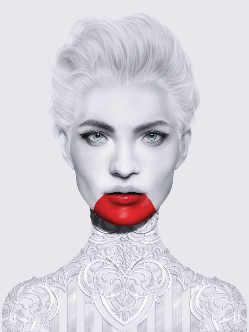 Fashion  design decoration face woman art designer White red