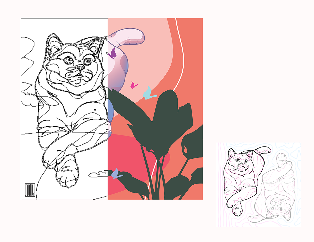 adobeillustrator cat drawing catlover design Graphic Designer ILLUSTRATION  Illustrator Pet butterfly