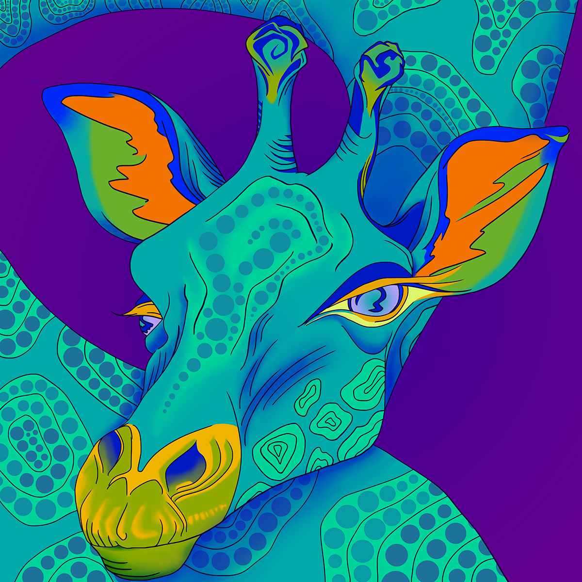digital album cover ILLUSTRATION  graphic design  Drawing  colorful psychadelic animals Patterns design
