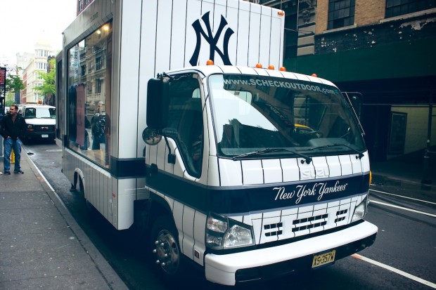 New York yankees Fragrance launch campaign Truck subway ads print ads Experiential pinstripe