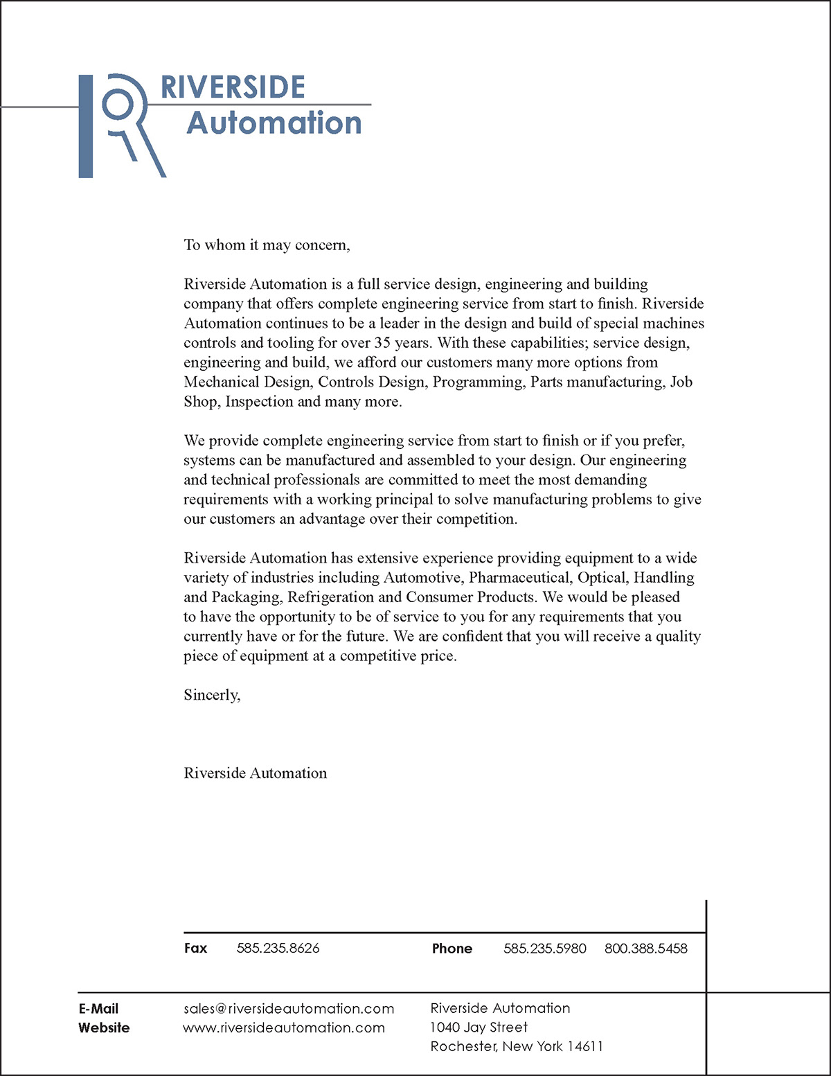 Riverside Automation logo brand re-brand automated machinery business card letterhead Truck