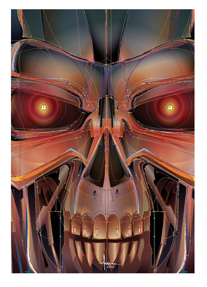 vector Illustrator orlando arocena arocena terminator movie poster skull chrome eyes robot