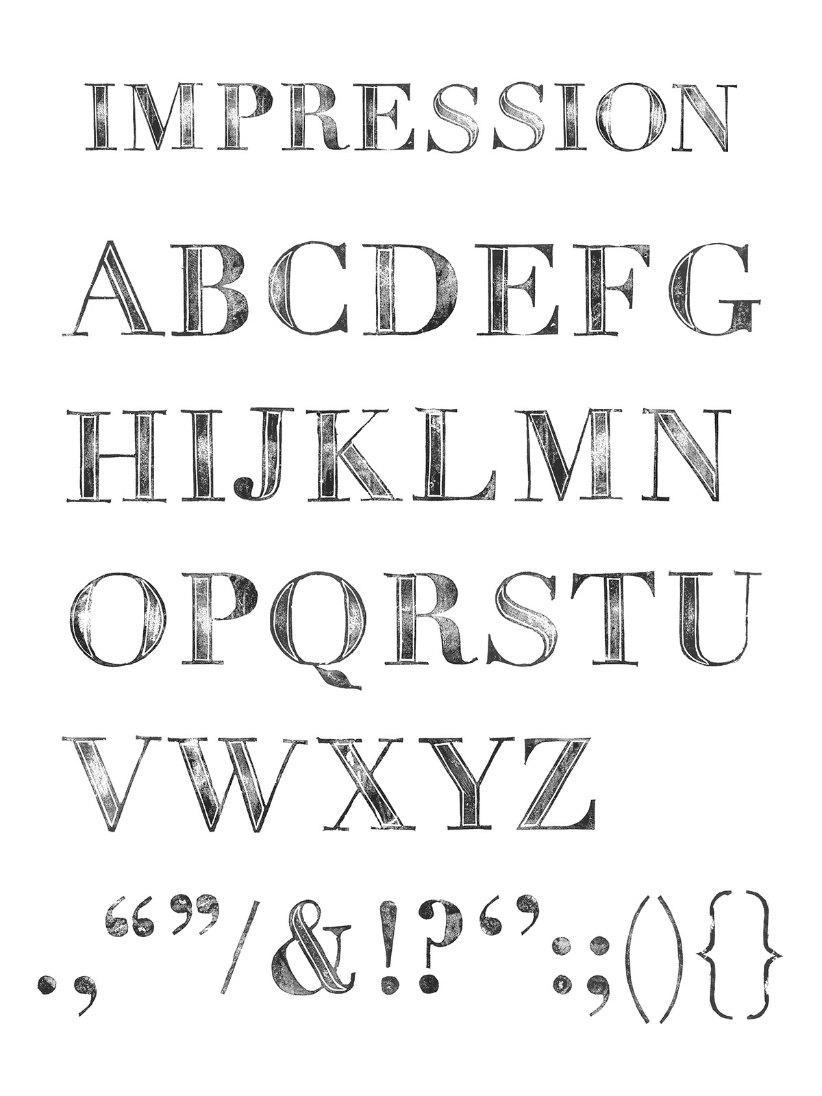 Typeface design stamp carving expressive