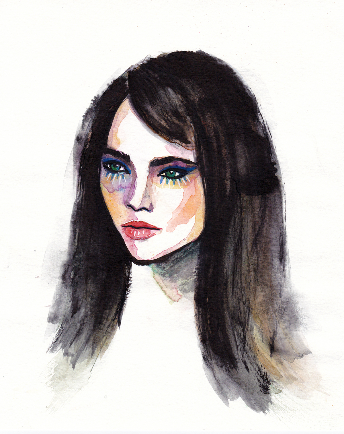 portrait watercolor ILLUSTRATION  ink Illustrator maryam gaber painting   beauty makeup green eyes