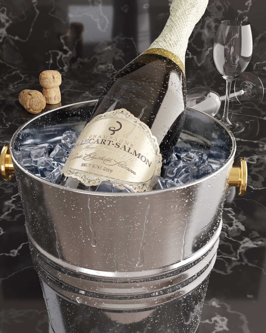 wine Champagne 3D blender productrender winery BILLECART-SALMON ice Productrendering