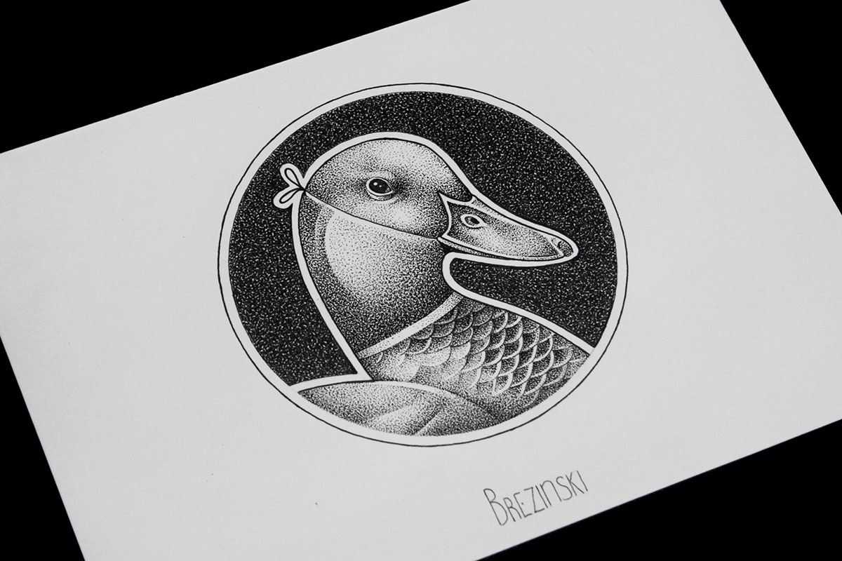 tattoo dotwork bird vintage Pointillism black ink brezinski