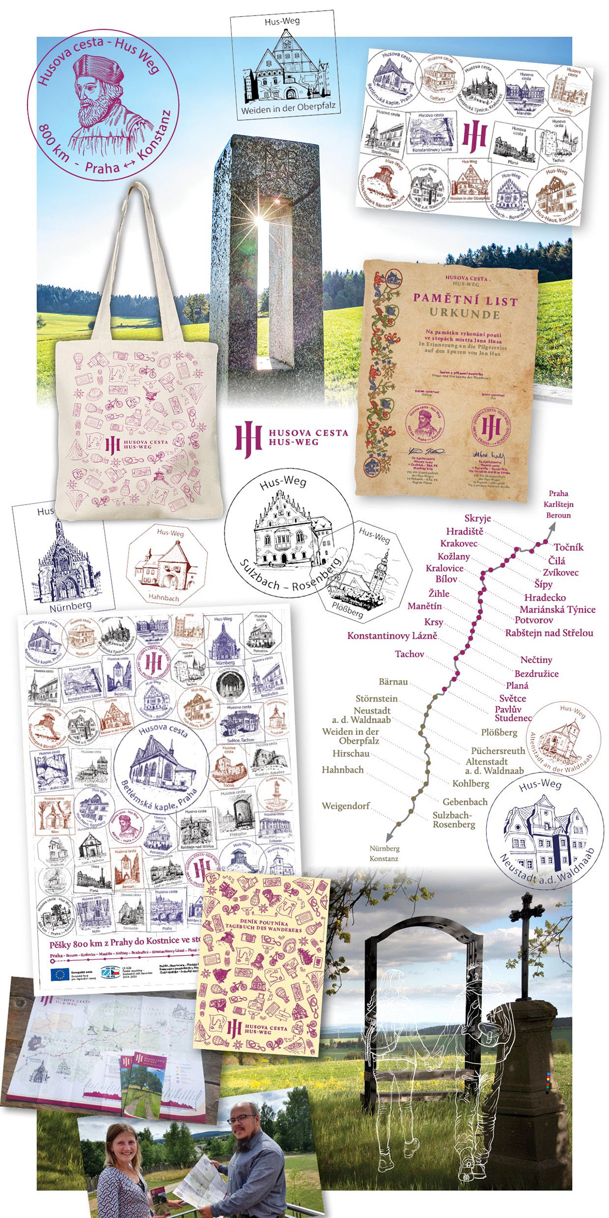 design stamp trail pilgrimage Outdoor trip tracking Jan Hus