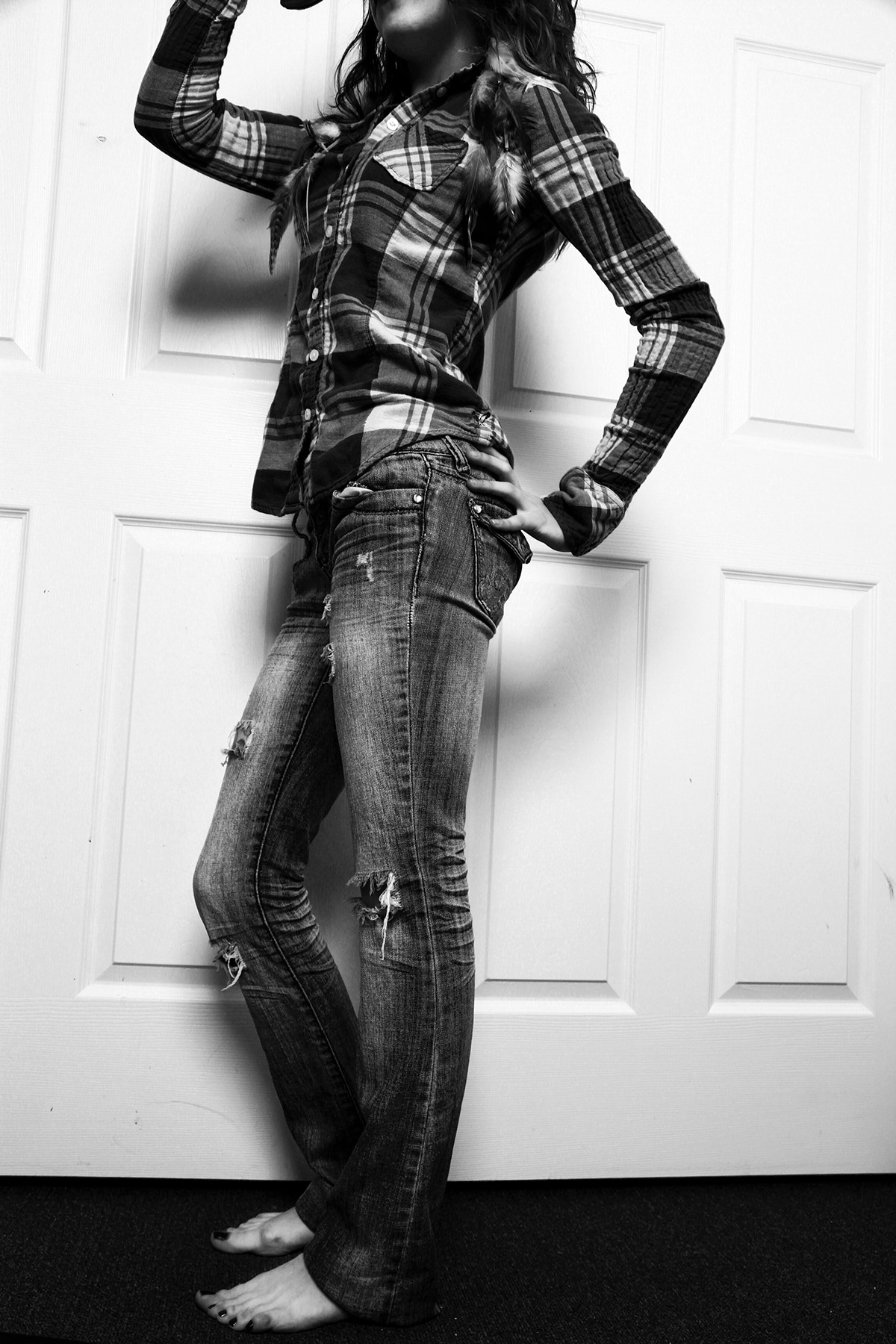 black and white styling  Denim jeans portraits self portraits clothes cowboy guitar