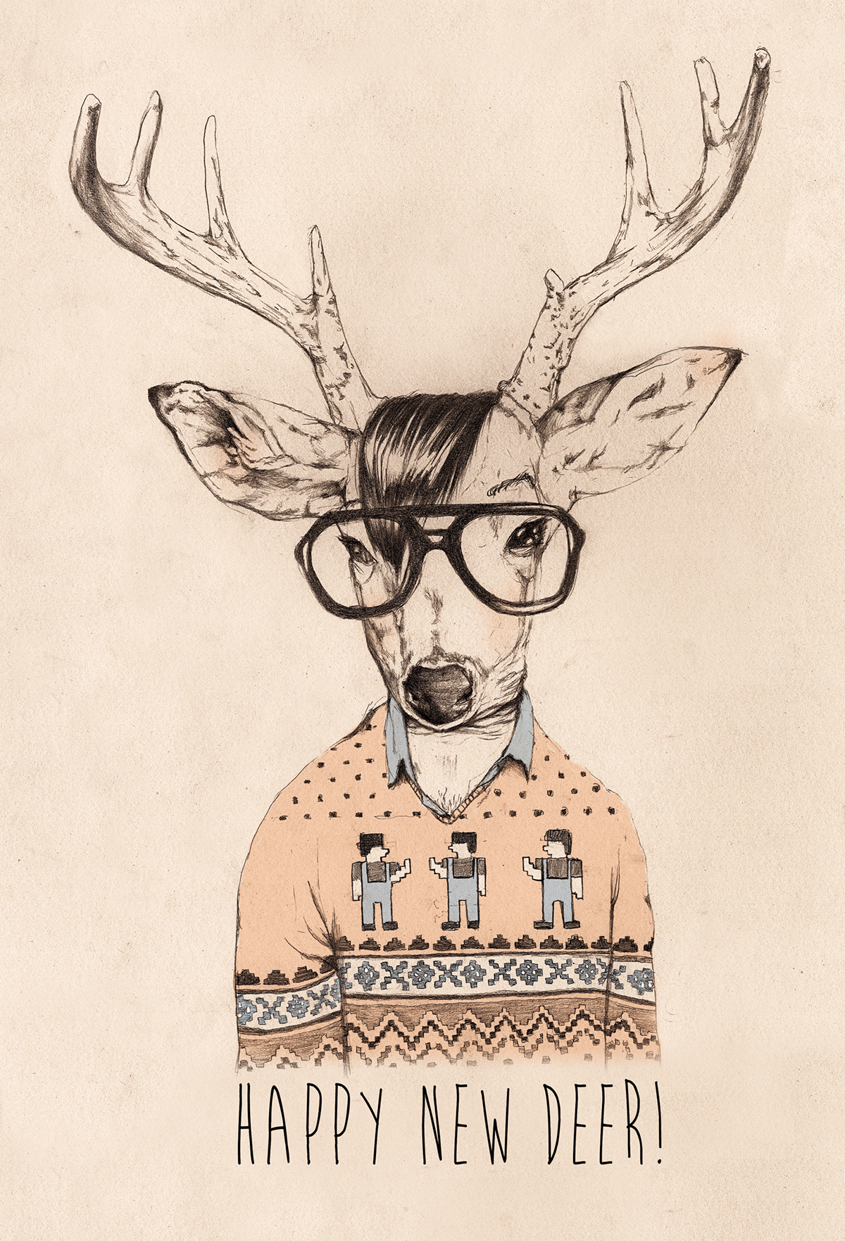 Hipster deer dear sweater Christmas newyears