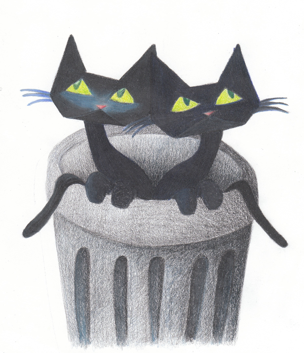 cats Black Cat trashcan colored pencil children's book