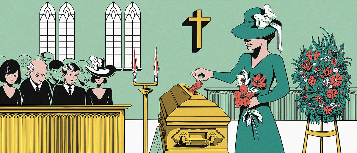 the telegraph The Telegraph Magazine editorial ILLUSTRATION  funeral coffin Drawing  RIP rip off Colourful 