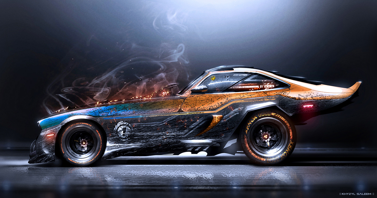 digital 2D concept art car racer Racing battle muscle Khyzyl saleem future sci-fi design automotive  