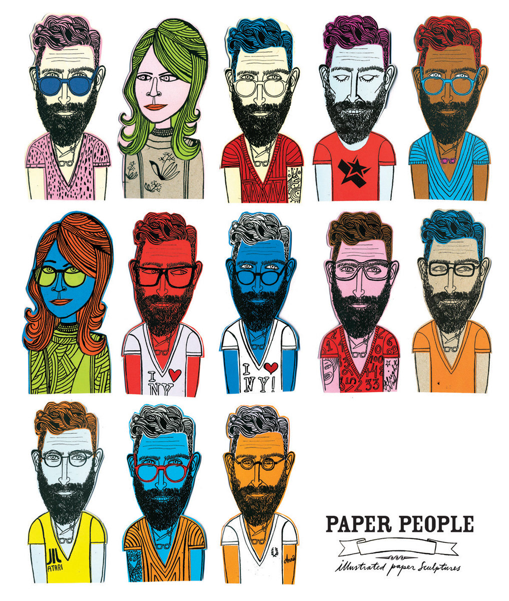 paper collage people characters Colourful  beard girl guy man woman