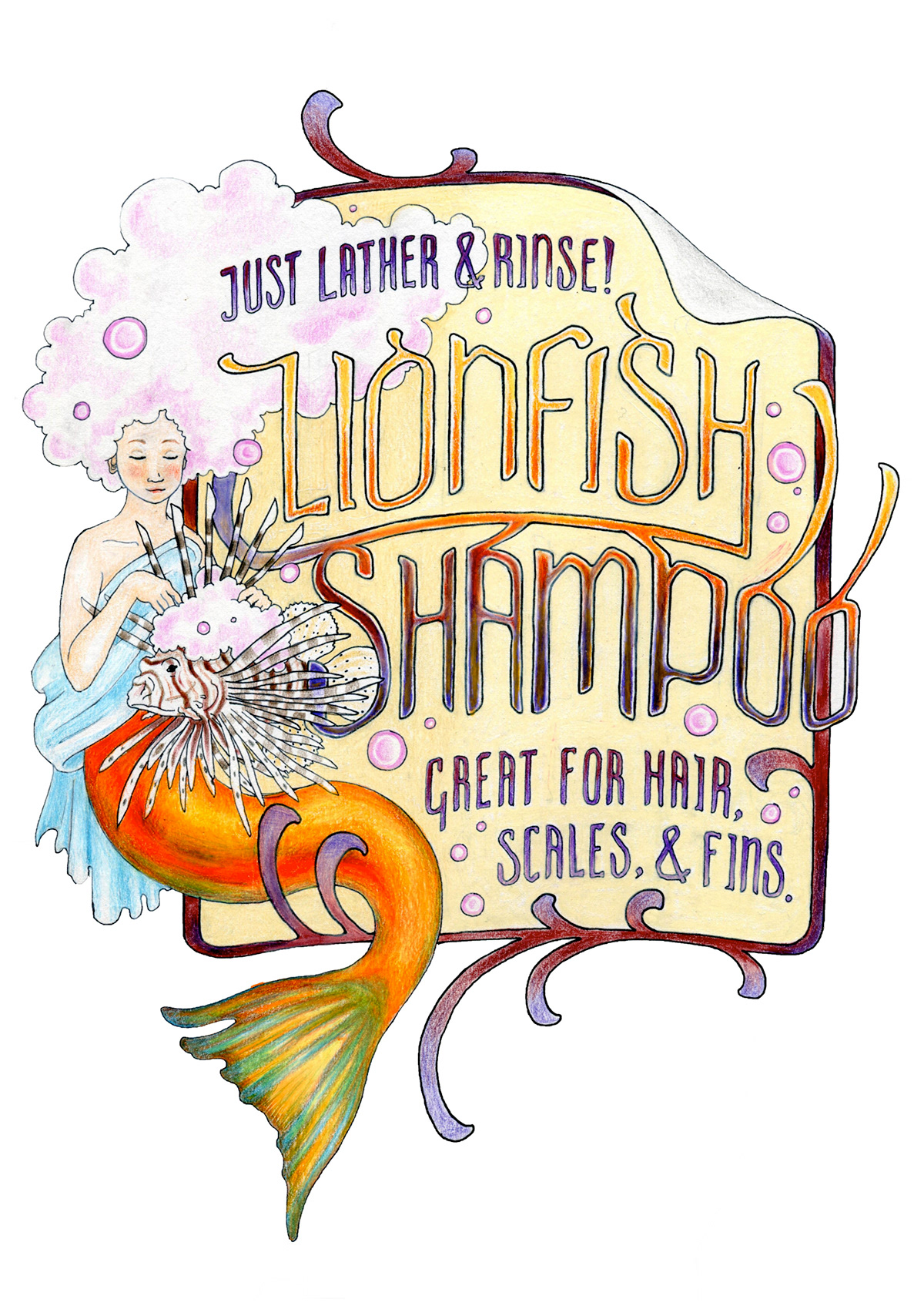 lionfish mermaids Label shampoo