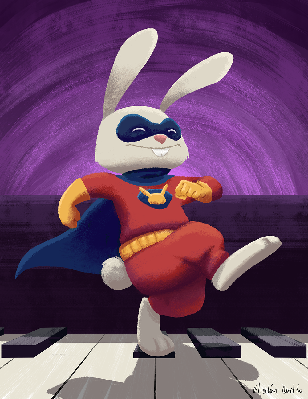 children's illustration ilustración infatil conejo bunny rabbit SuperHero Character design  diseño de personajes Piano