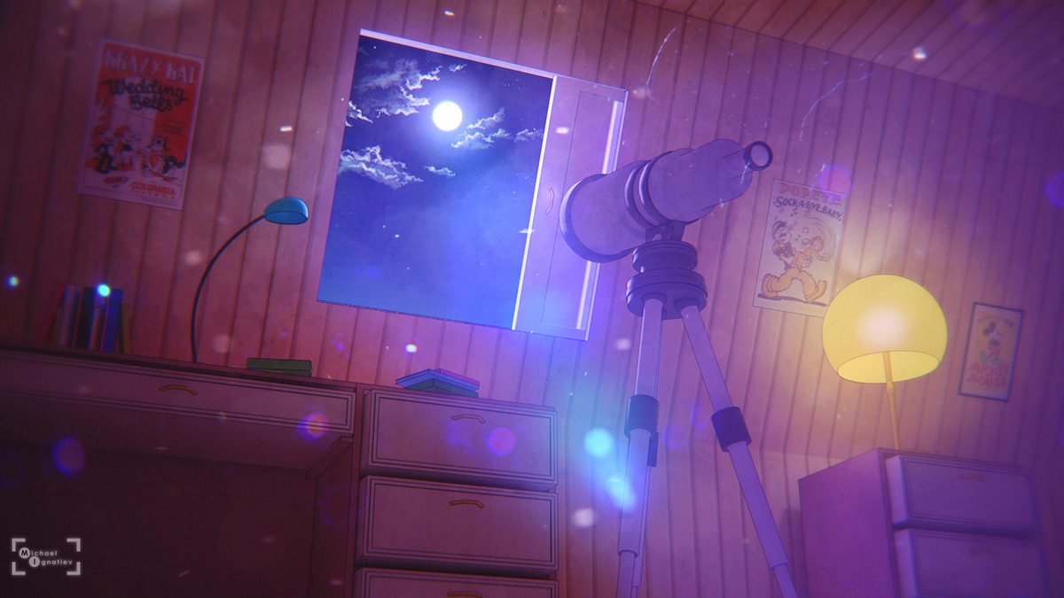 Telescope night moon Lamp reading lamp stars cartoon toon 3D