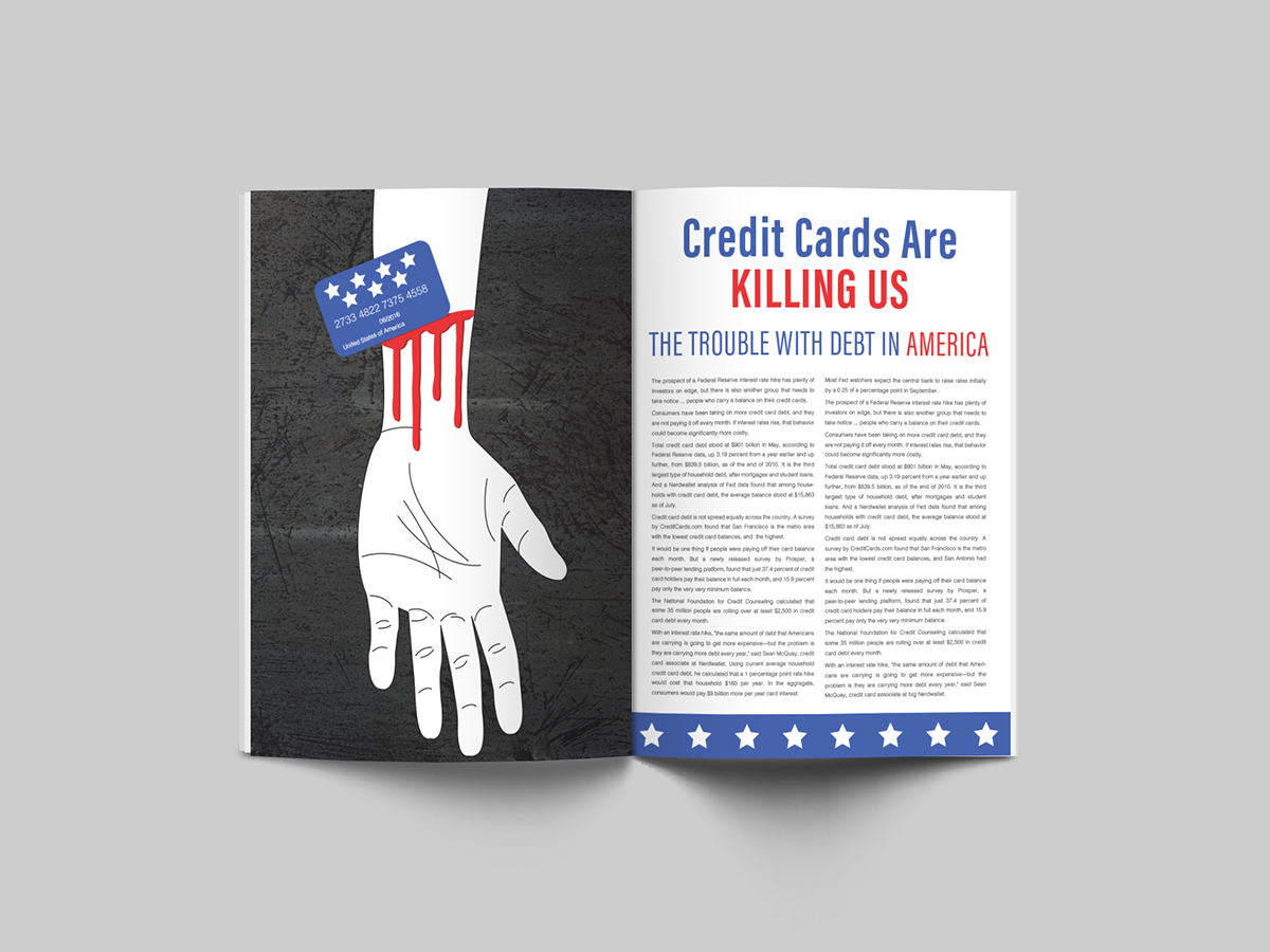 credit cards america american editorial hand killing kill cut wrist simple red White blue flag