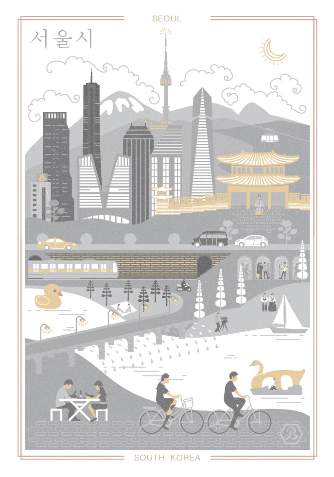 South Korea Seoul Poster postcard card Lydia Burris llburris Korean Culture food Han River Banpo bridge 서울 대한민국