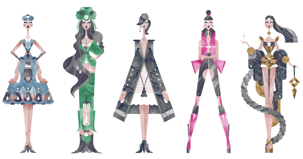 Jewellery geometric girls models Beautiful fashion illustration texture Customers icons characters women pencil