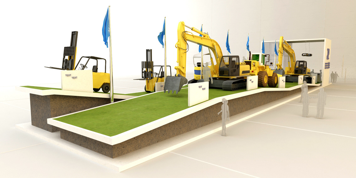 heavy machinery excavators Space design Exhibition  grass runway