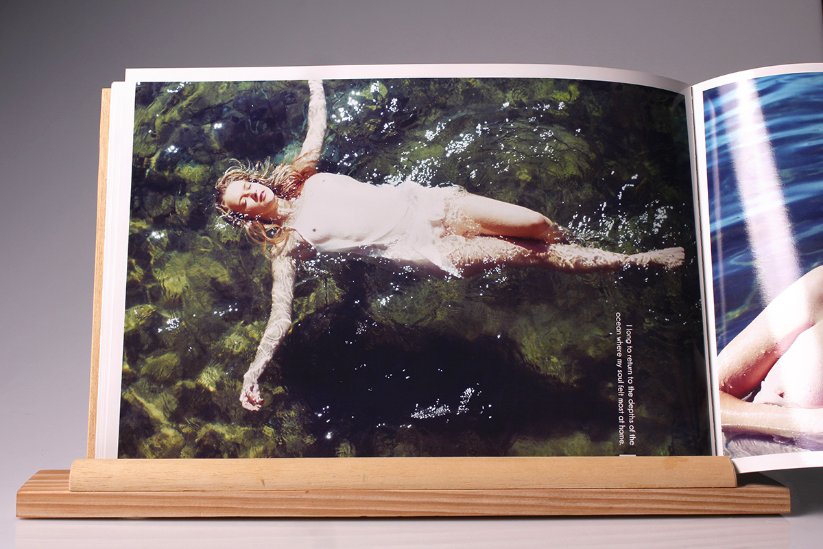 underwater bottle design book Underwater photoshoot submerged model spiritual awakening crystal Ocean
