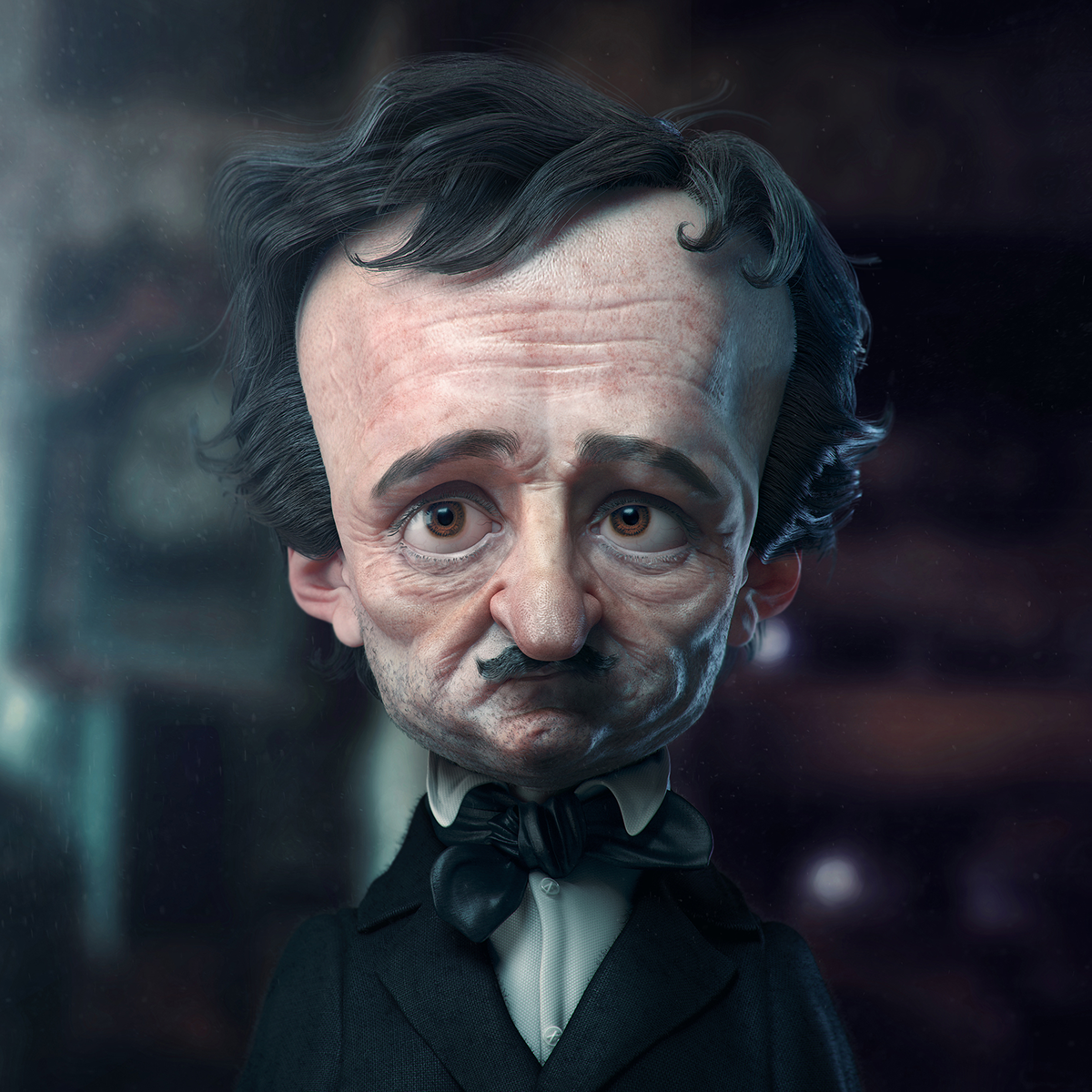 Edgar Allan Poe Zbrush 3dsmax jorge pepelife Poe never more ornatrix Character design  allan poe 3d digital sculpt