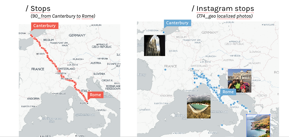 via frangicena Cultural routes instagram animated gif Géo localisation data visualization information visualisation datavis