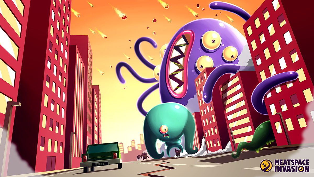 Invaders monsters meatspace invasion game cartoon vector