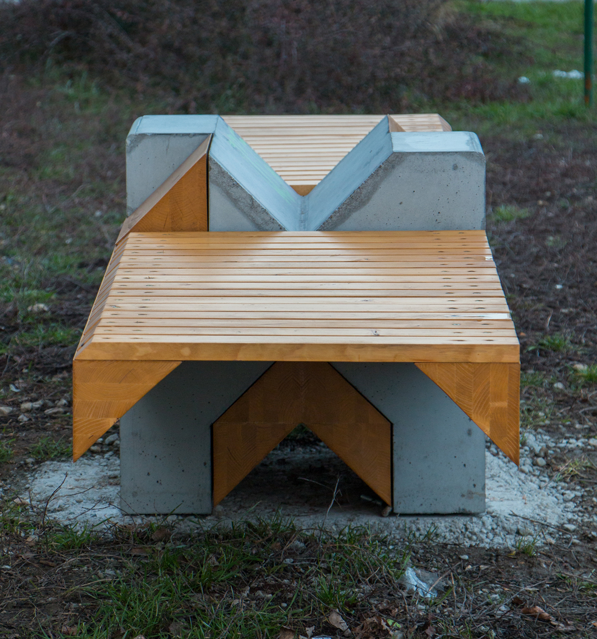 bench public public space wood concreat cube Transformation design craft