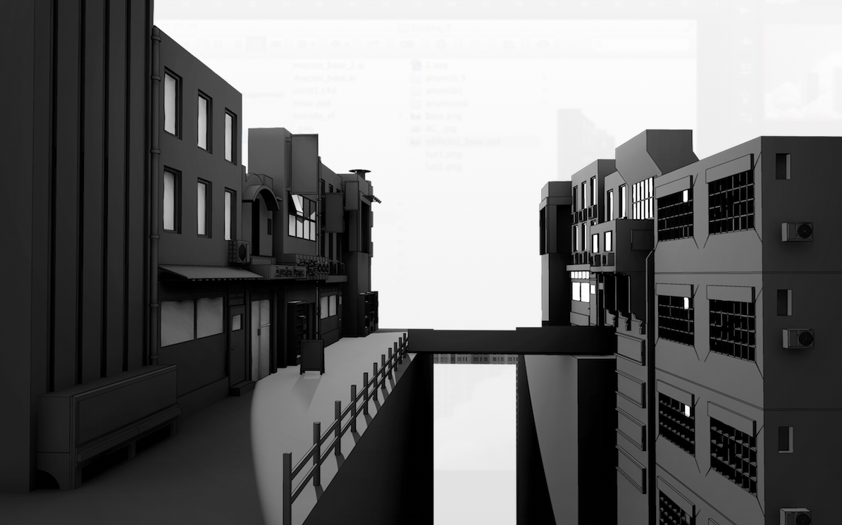 3D anime architecture 3D architecture design audiovisual reflection rain black White animation 3d animation 2d motion