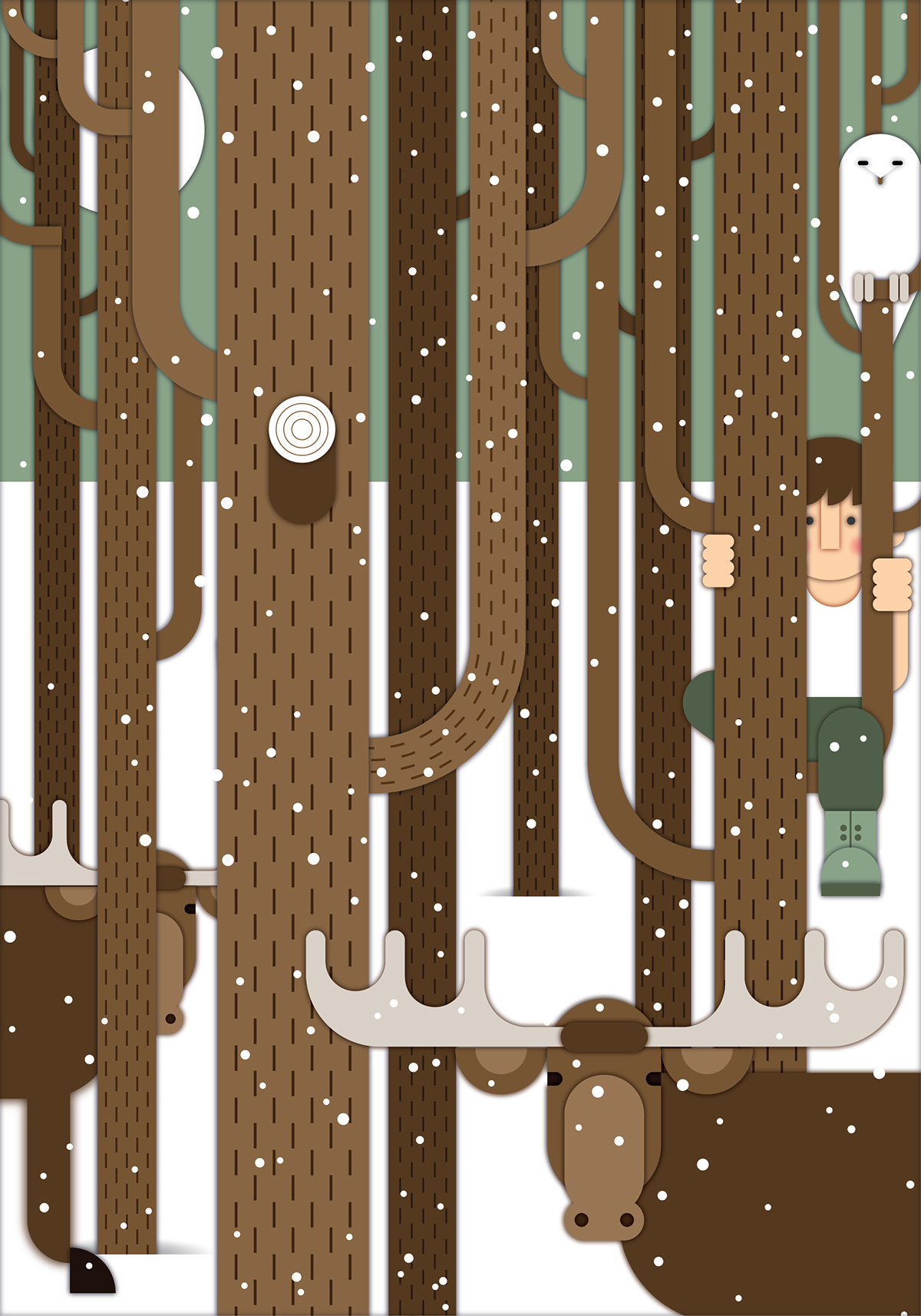 forest moose owl snow Vector Illustration geometric illustration