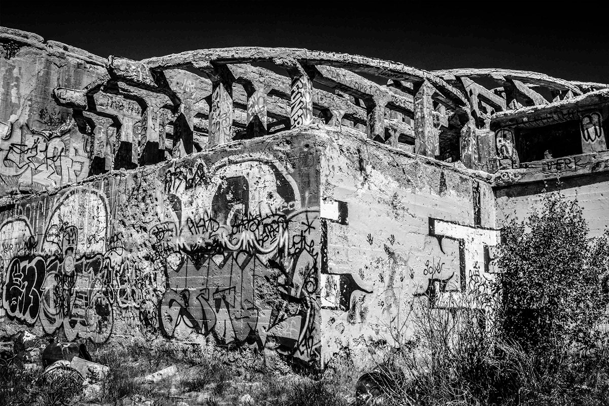 black and white  old west ruins nevada  california Mining cowboy trains Bunk House tanks