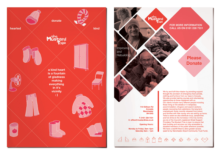 leaflet red charity brand logo manchester homeless origami  Direct mail card Invitation