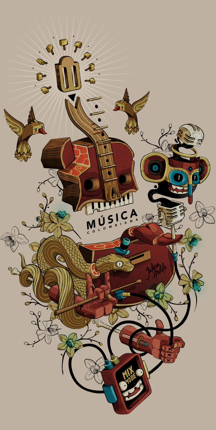 musica rock ilustracion magazine snake colombia latinoamerica bandas bateria Guitarra Flores