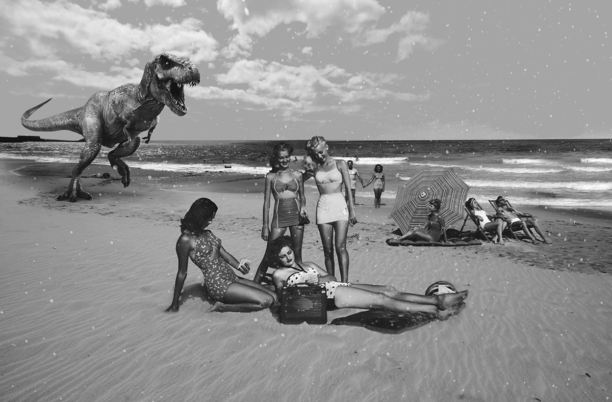 collage Digital Collage Retro vintage black and white Dinosaur humour Cursed Heartbeats new dawn project manipulated postcard Monochromatic