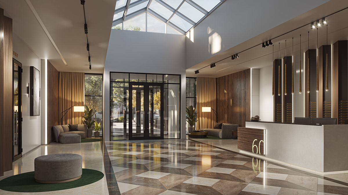Interior architecture Hall prinzip Russia furniture Render visualization square design