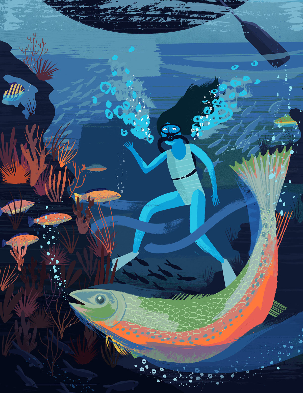 kidlitart childrensbooks underwater animalillustration fish swimming adventure